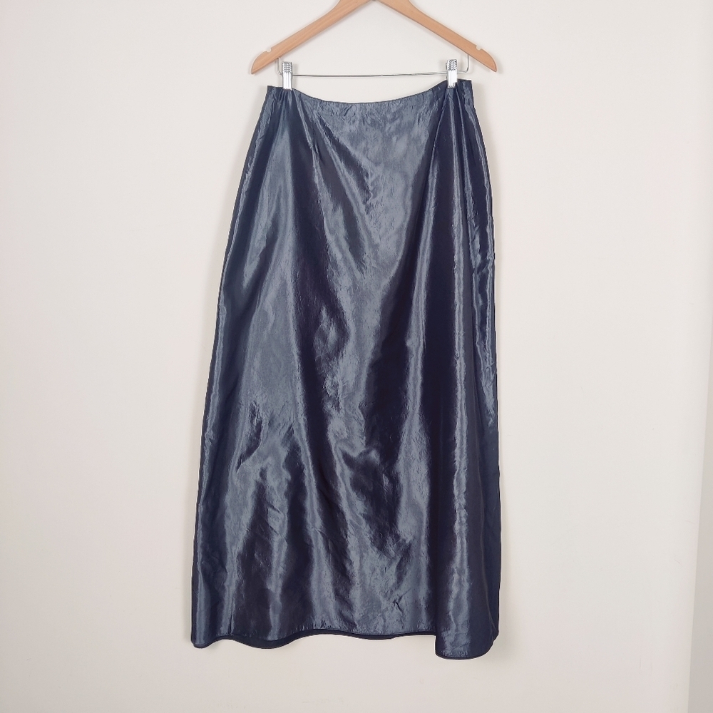 Oblique Midnight Blue Satin Maxi Skirt - Size 16 Vintage Evening Party Cocktail